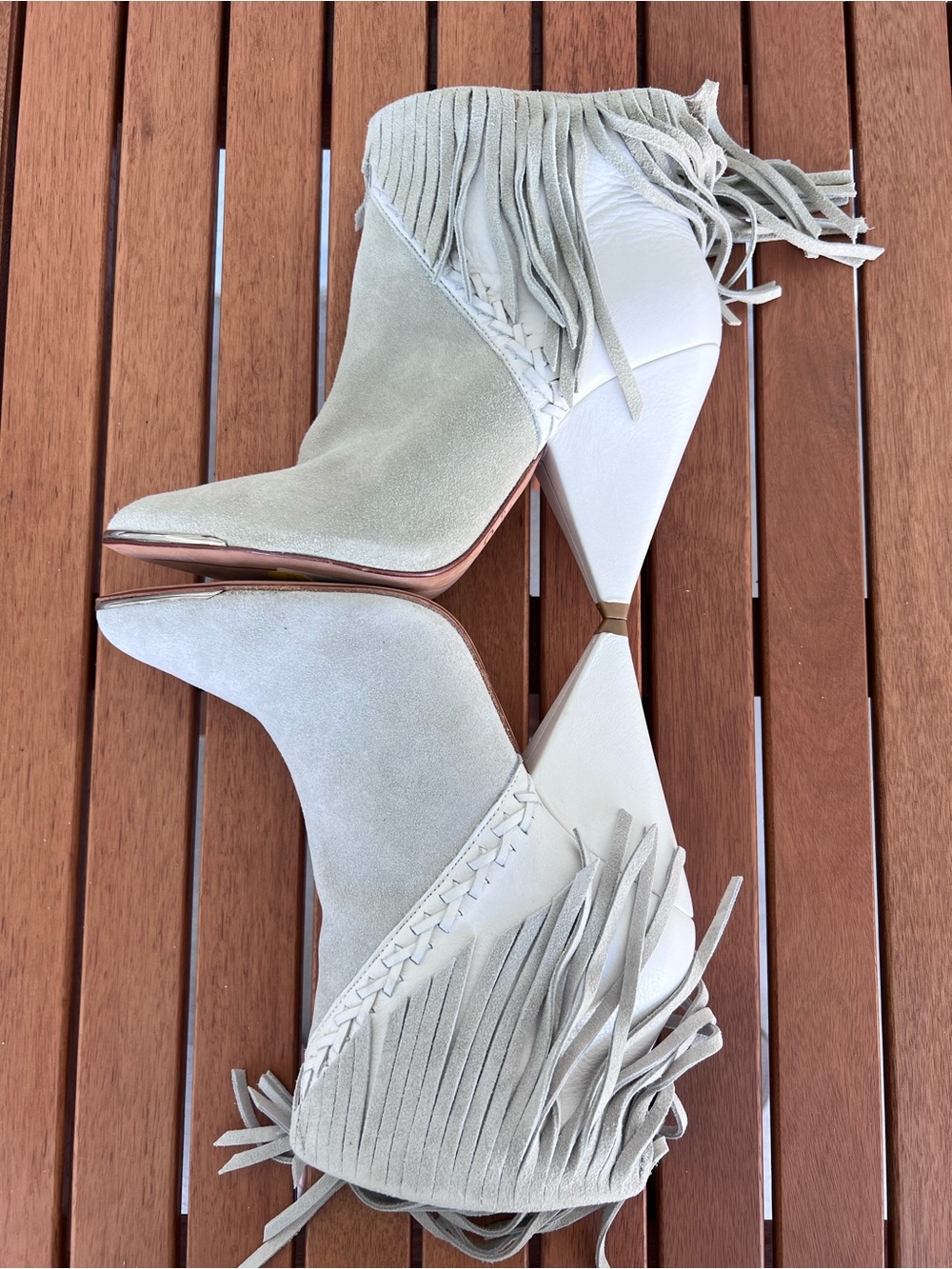 IRO NWT Women’s Xabea Light Beige Ecru Suede Fringe Pointed-Toe Ankle Booties 38 - Picture 2 of 14